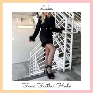 Lulus Black Wrap Faux Feather Heels